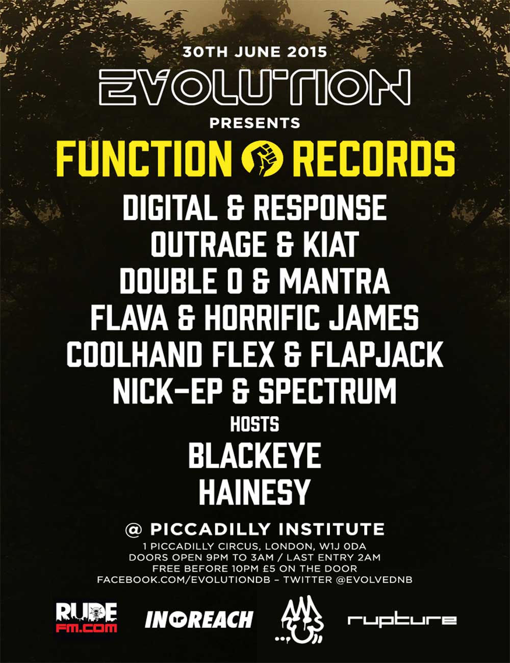  Function Records night - June 30th @ Evolution - Piccadilly Institute, 1 Piccadilly Circus, W1JODA